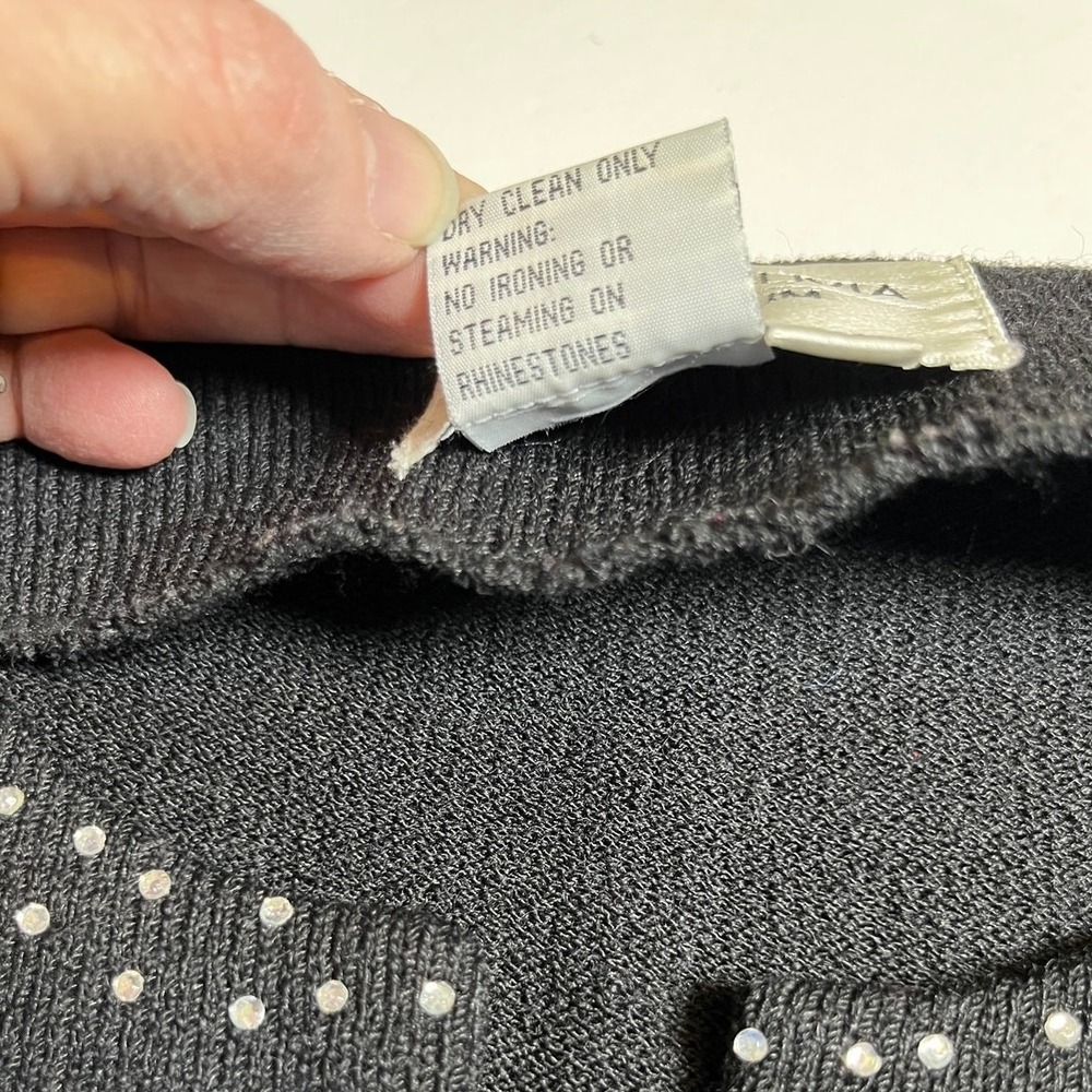 Black Knit‎ Rhinestone Trim Blazer Jacket Women's 10 Todd & Olivia - Picture 9 of 12